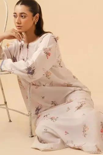 Ivory floral print linen  fancy co-ord set for women