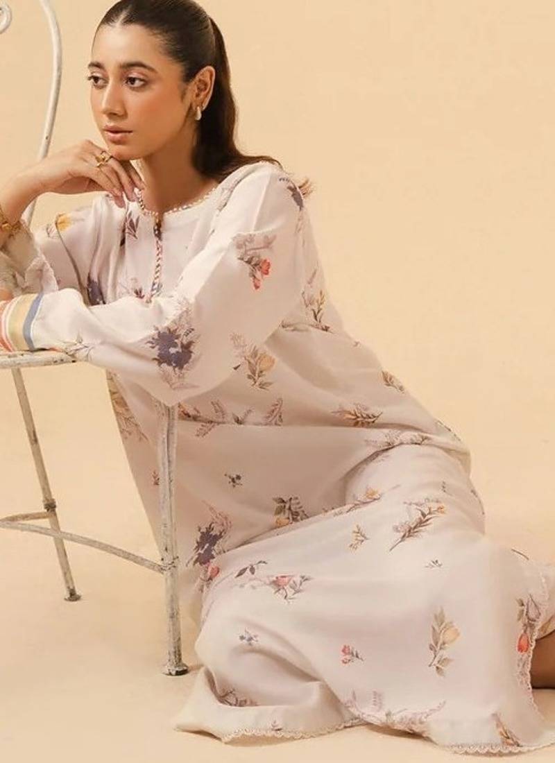 Ivory floral print linen  fancy co-ord set for women