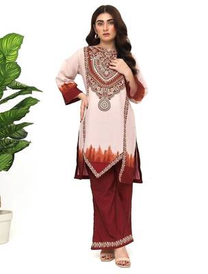 Maroon floral print crepe  fancy co-ord set for women 1