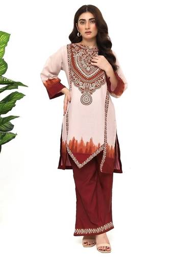 Maroon floral print crepe  fancy co-ord set for women