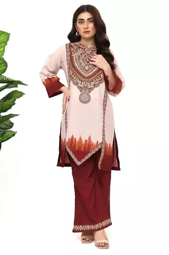 Maroon floral print crepe  fancy co-ord set for women