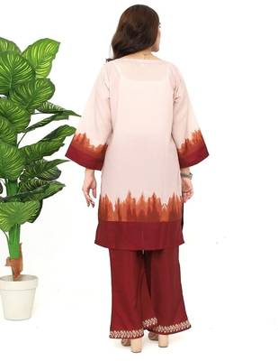 Maroon floral print crepe  fancy co-ord set for women 2