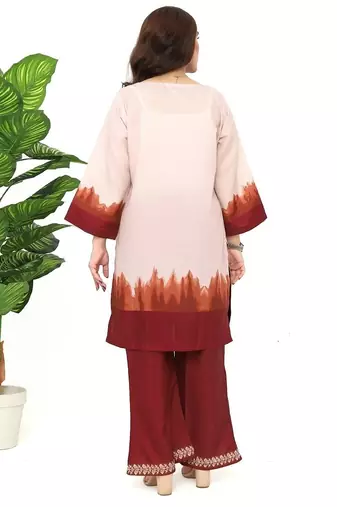 Maroon floral print crepe  fancy co-ord set for women