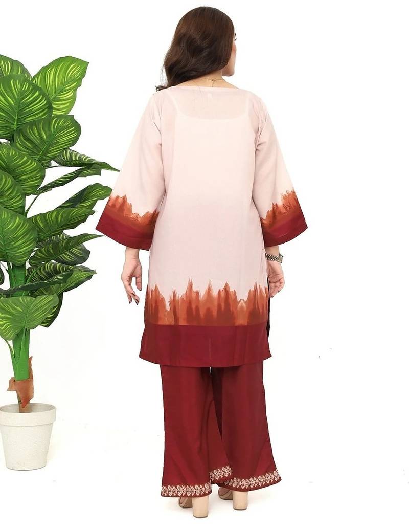 Maroon floral print crepe  fancy co-ord set for women