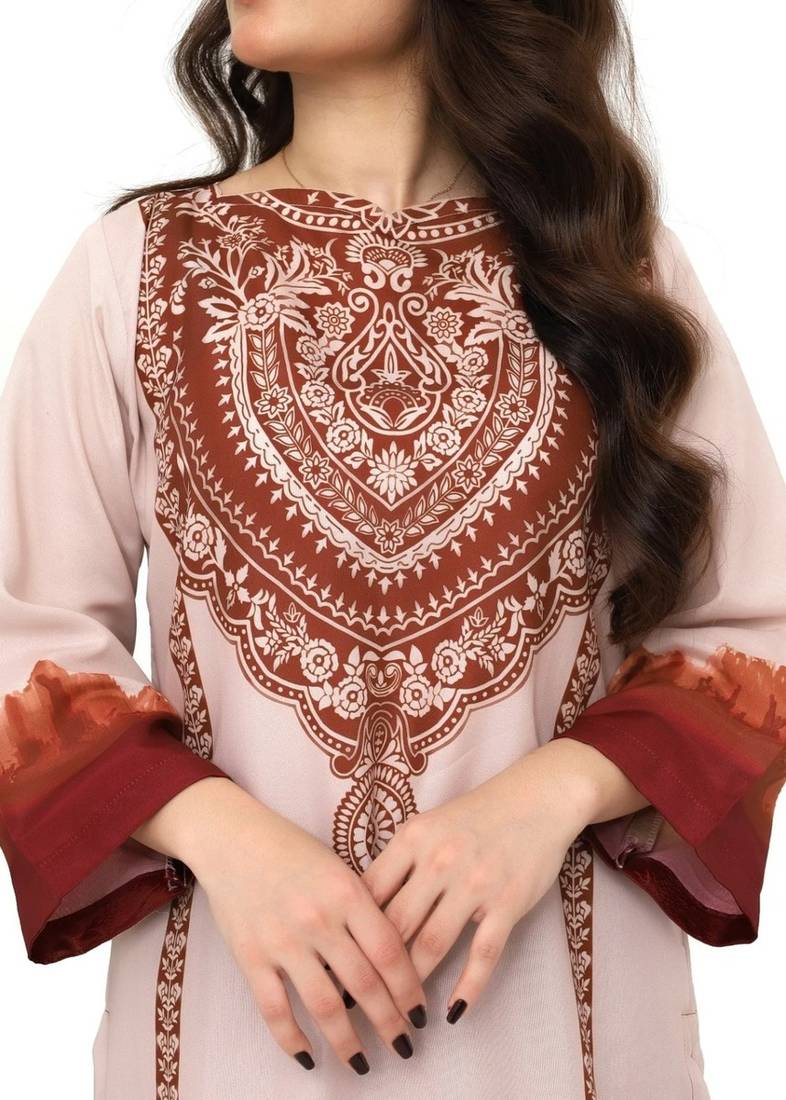 Maroon floral print crepe  fancy co-ord set for women