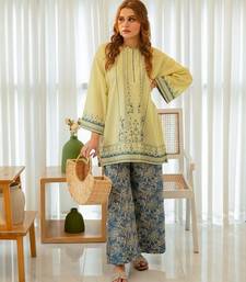 Yellow floral print crepe  fancy co-ord set for women