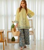 Yellow floral print crepe  fancy co-ord set for women