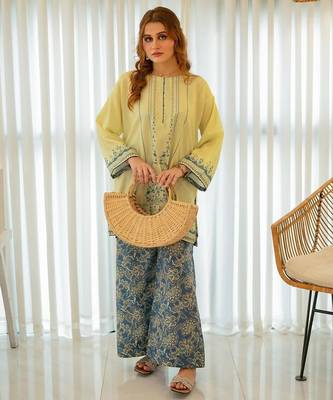 Yellow floral print crepe  fancy co-ord set for women 2