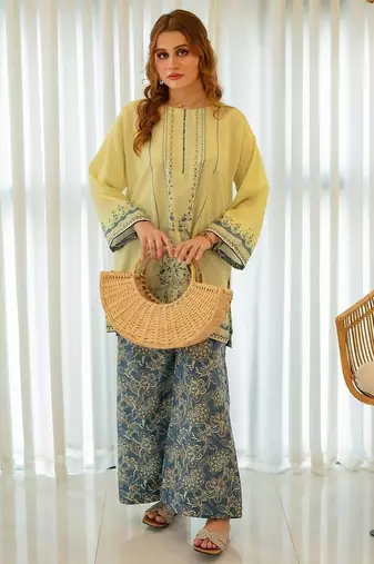 Yellow floral print crepe  fancy co-ord set for women