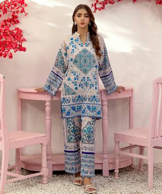 Blue floral print crepe  fancy co-ord set for women 1