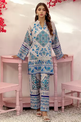 Blue floral print crepe  fancy co-ord set for women