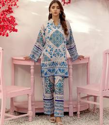 Blue floral print crepe  fancy co-ord set for women