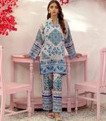 Blue floral print crepe  fancy co-ord set for women