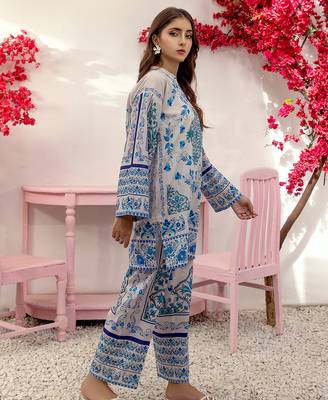 Blue floral print crepe  fancy co-ord set for women 2