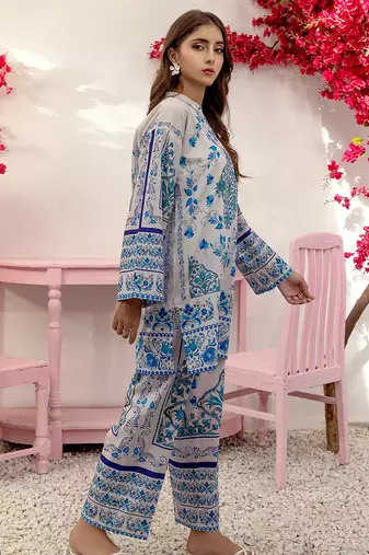 Blue floral print crepe  fancy co-ord set for women