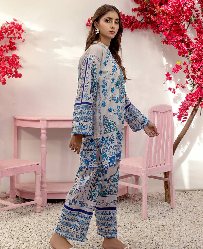 Blue floral print crepe  fancy co-ord set for women