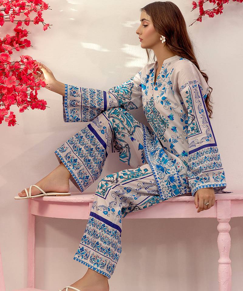 Blue floral print crepe  fancy co-ord set for women
