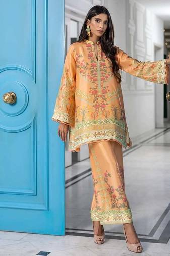 Peach floral print crepe  fancy co-ord set for women