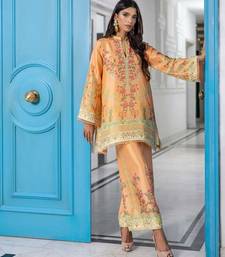 Peach floral print crepe  fancy co-ord set for women