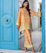 Peach floral print crepe  fancy co-ord set for women