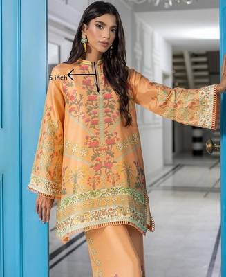 Peach floral print crepe  fancy co-ord set for women 4