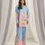 Sky blue floral print linen  fancy co-ord set for women