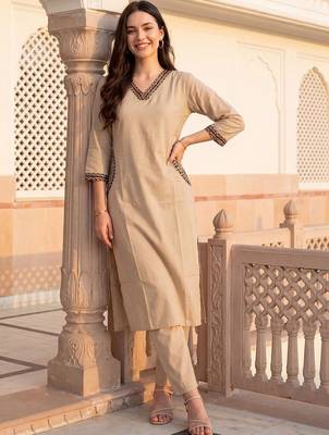 Women Ethnic Motifs Mirror Work Cotton Kurta with Trousers 1