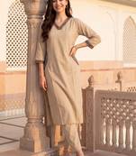 Women Ethnic Motifs Mirror Work Cotton Kurta with Trousers