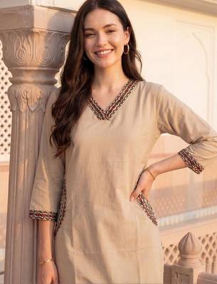 Women Ethnic Motifs Mirror Work Cotton Kurta with Trousers 2