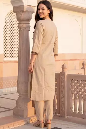 Women Ethnic Motifs Mirror Work Cotton Kurta with Trousers