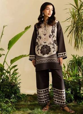 Black floral print crepe  fancy co-ord set for women 1