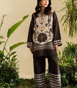 Black floral print crepe  fancy co-ord set for women