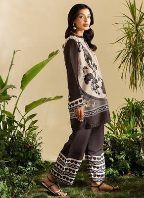 Black floral print crepe  fancy co-ord set for women 2