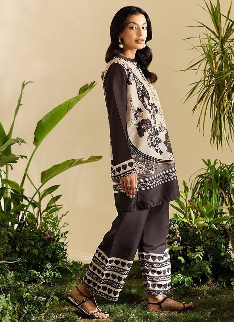 Black floral print crepe  fancy co-ord set for women