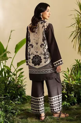 Black floral print crepe  fancy co-ord set for women