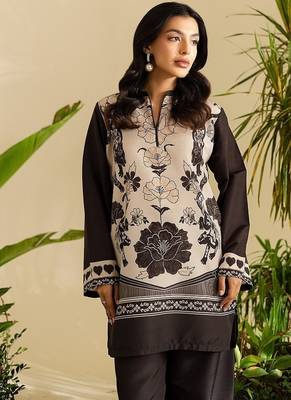 Black floral print crepe  fancy co-ord set for women 4