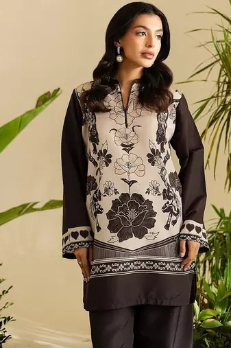 Black floral print crepe  fancy co-ord set for women