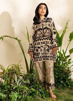 Beige floral print crepe  fancy co-ord set for women 1