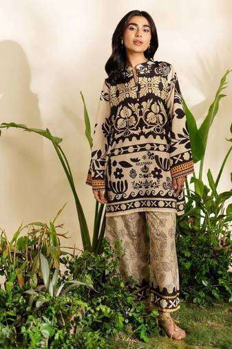 Beige floral print crepe  fancy co-ord set for women
