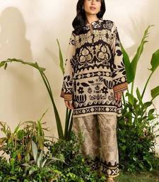 Beige floral print crepe  fancy co-ord set for women