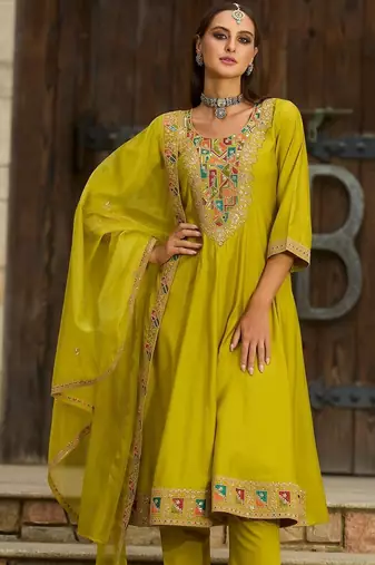 Women Ethnic Motifs Embroidered Panelled Thread Work Kurta with Trousers & With Dupatta