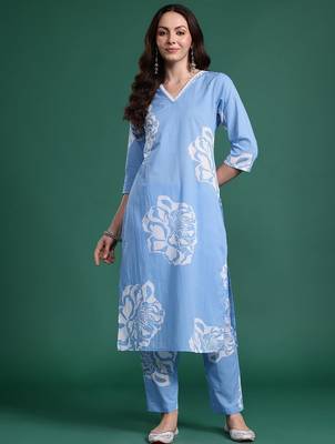 Floral Printed Cotton Kurta with Trousers 4