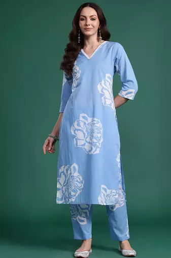 Floral Printed Cotton Kurta with Trousers