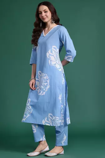 Floral Printed Cotton Kurta with Trousers