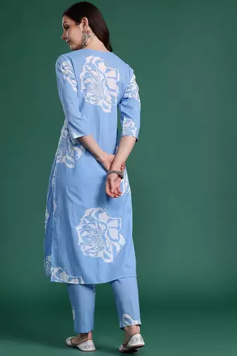 Floral Printed Cotton Kurta with Trousers