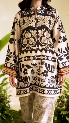 Beige floral print crepe  fancy co-ord set for women 3