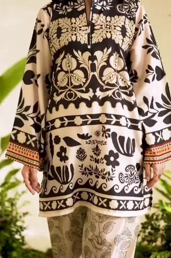 Beige floral print crepe  fancy co-ord set for women