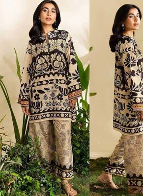 Beige floral print crepe  fancy co-ord set for women 4