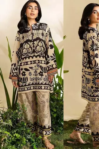 Beige floral print crepe  fancy co-ord set for women