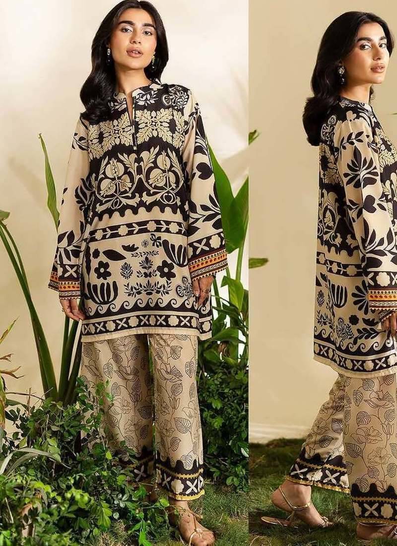 Beige floral print crepe  fancy co-ord set for women